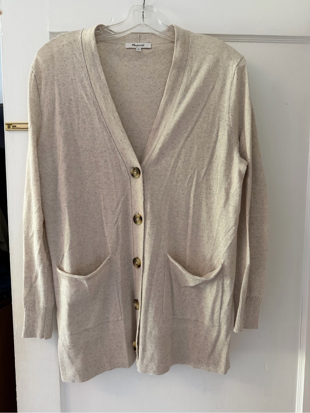 Madewell Heathered Oat Button-Front V-Neck Cardigan
